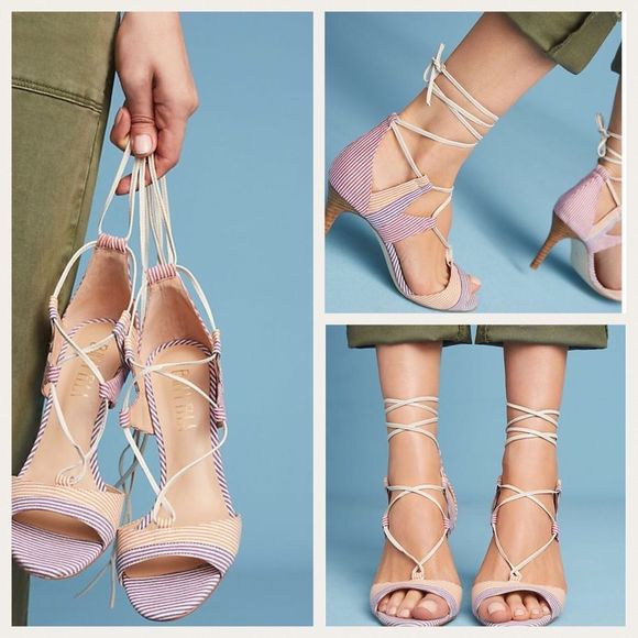 ANTHROPOLOGIE Billy Ella Striped lace up Heel - Picture 4 of 5